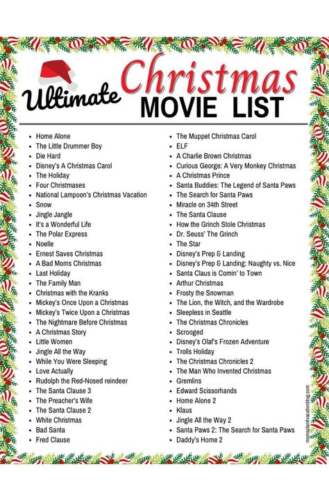 Ultimate Christmas Movie List, Holiday Movies List, Ernest Saves Christmas, Movie Checklist, Christmas Movies List, Movie Lists, Recipe For Christmas, Family Christmas Movies, Christmas To Do List