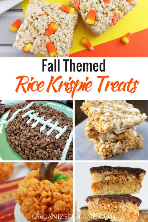 Fall Rice Crispy treat ideas to celebrate the season! Crispy Treats Ideas, Rice Crispy Treats Ideas, Halloween Rice Crispy, Halloween Rice Crispy Treats, Rice Crispy Treat, Krispie Treats Recipe, Krispy Treats, Krispies Treats, Thanksgiving Treats