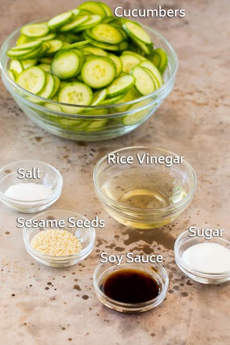 Japanese Marinated Cucumbers, Quick Asian Side Dish, Cucumber Salad Japanese Recipes, Japanese Pickled Cucumbers Recipe, Japanese Cucumber Crab Salad, Sushi Restaurant Cucumber Salad, Sides For Asian Food, Quick Japanese Lunch, Asian Dinner Sides