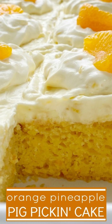 Pig Lickin Good Cake Recipe Simple, Mandarin Orange Pineapple Cake, Orange Supreme Cake Mix Recipes, Orange Cake Mix Recipes Duncan Hines, Pea Picking Cake Recipes, Pineapple Mandarin Orange Cake, Cake Mix Donuts Baked, Orange Cake Mix Recipes, Orange Sunshine Cake