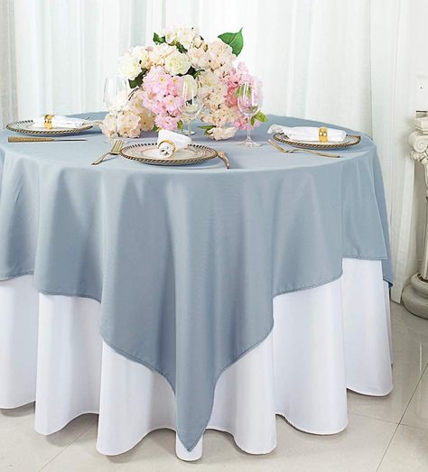 White Wedding Linens, Linens For Wedding, Round Wedding Tables, Blue Table Settings, Large Round Dining Table, Fitted Table Cover, Wedding Runner, Table Cloth Decorations, Blue Tablecloth