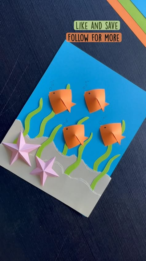 Super simple 3D paper fish/aquarium  craft #fish #paperfish #papercrafts #kidscraftsideas #preschoolcraft Art Work For Preschool, Animal Classification Project, 3d Paper Fish, Cute Paper Craft Ideas, Paper Fish Craft, Fish Paper Craft, Aquarium Craft, Fish Craft, Paper Fish