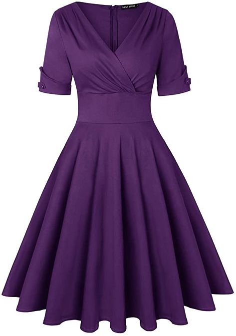 Purple Dress Outfit Party, Vintage Style Dresses Casual, Purple Dress Outfit, 1950 Dresses, Purple Vintage Dress, Purple Dress Outfits, Party Dress Purple, Vintage Purple Dress, Purple Party Dress