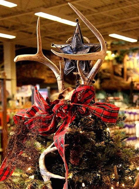 8 Beautifully Unusual & Unique Christmas Tree Topper Ideas Unusual Christmas Tree Toppers, Deer Antler Christmas Tree, Antler Tree Topper, Rustic Tree Topper, Tree Topper Ideas, Antler Christmas Tree, Christmas Tree Toppers Unique, Thanksgiving Dinner Table Setting, Unusual Christmas Trees