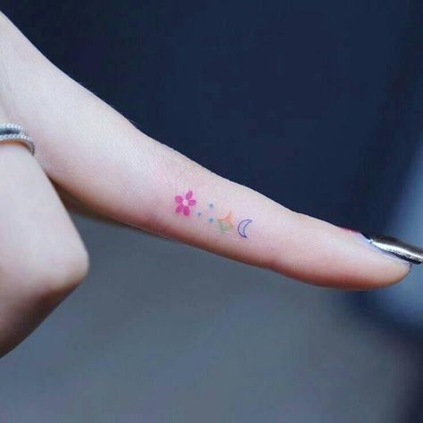 Small Colorful Tattoos, Finger Tattoo For Women, Moon Tattoos, Small Pretty Tattoos, Cute Tiny Tattoos, Small Hand Tattoos, Dainty Tattoos, Subtle Tattoos, Little Tattoos