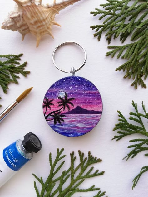 Hand Painted Wooden Keychain, Wooden Keychain Painting Ideas, Mdf Keychain Painting, Wooden Keychain Painting, Hand Painted Keychain, Keychain Drawing, Keychain Painting, Thasos Greece, Keychain Diy Easy