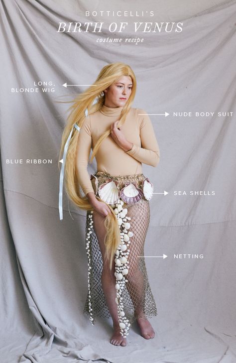 Birth of Venus Halloween costume Venus Costume, Crafts Paper Flowers, Nude Leggings, Long Blonde Wig, Birth Of Venus, Costume Tutorial, Sandro Botticelli, Art Costume, Flowers Paper