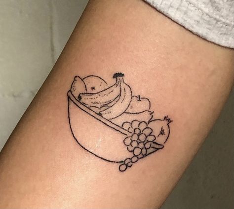 Fruit Bowl Tattoo, Bowl Tattoo, Tattoo Fruit, Fruit Tattoo, Bowl Of Fruit, Flash Tattoo Designs, Hand Poked Tattoo, Cute Little Tattoos, Poke Tattoo