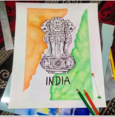 India emblem Indian Parliament Drawing, India In 2047 Drawing, National Emblem Drawing, National Emblem Of India, Diwali Festival Drawing, Festival Drawing, India Logo, Drawing Topics, Symbol Drawing