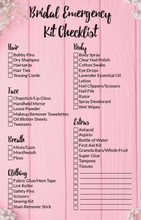 Bridal Makeup Kit List, Moh Toast, Bridal Makeup Kit, Emergency Kit Checklist, Bridal Emergency Kits, Moh Duties, Personal Attendant, Wedding Emergency Kit, Wedding Day Checklist