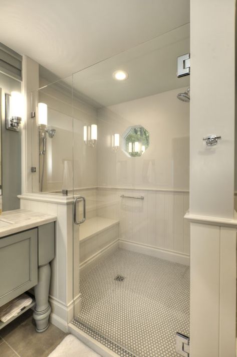 Corian Bathroom Showers, Corian Shower Walls, Corian Bathroom, Wainscoting Bathroom, Shower Renovation, Corian Solid Surface, Exterior Wall Cladding, Farmhouse Shower, Custom Countertops