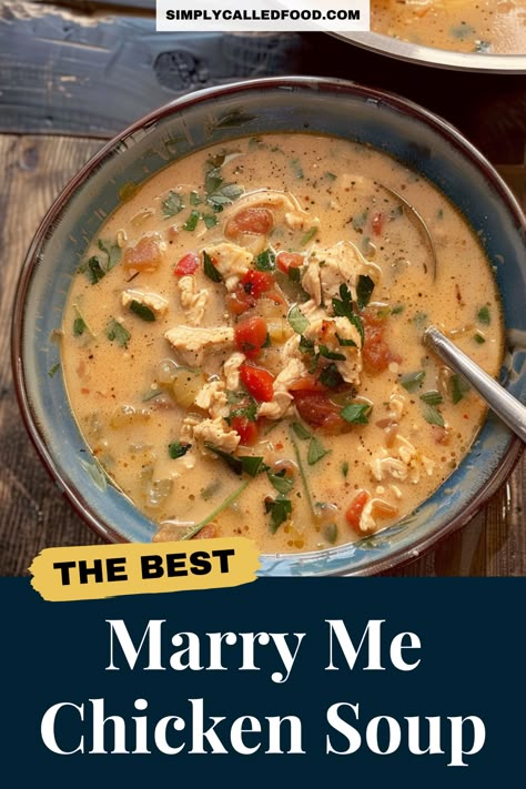 Enjoy a quick and simple marry me chicken soup recipe, a homemade dish that's keto and low carb. Made with the best ingredients, including chicken broth and shredded chicken, it's an easy, fast dinner recipe. You can prepare marry me chicken soup in a Crock Pot, instant pot, slow cooker, pressure cooker, or stove top. Check out this marry me chicken soup recipe and more soup recipes at simplycalledfood.com. Soup With Grilled Chicken, Low Carb Soup Recipes Chicken, Collard Soup Recipes, Marry Me Chicken Soup Recipe, Chicken Soup Recipes Rotisserie, Merry Me Chicken Soup Recipe, Marry Me Chicken Soup Instant Pot, Best Chicken Soup Recipes Homemade, Instant Pot Soup With Chicken