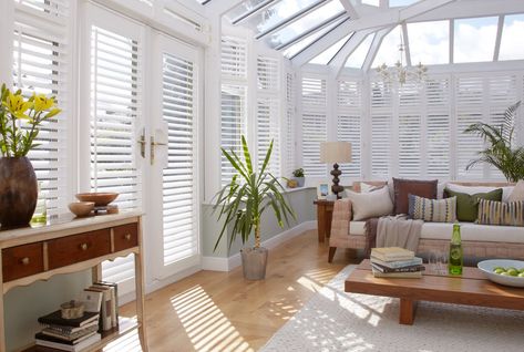 Stylish Conservatory, Conservatory Interiors, Farmhouse Blinds, Conservatory Interior, Conservatory Decor, Patio Blinds, Best Blinds, Vinyl Shutters, Modern Blinds