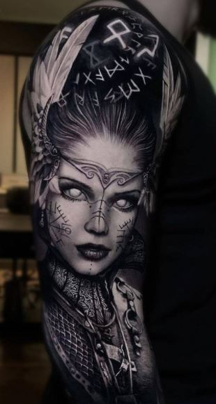 Viking Warrior Tattoos, Norse Mythology Tattoo, Valkyrie Tattoo, Viking Tattoo Symbol, Viking Tattoo Sleeve, See Tattoo, Vikings Tattoo, Wicked Tattoos, Goddess Tattoo