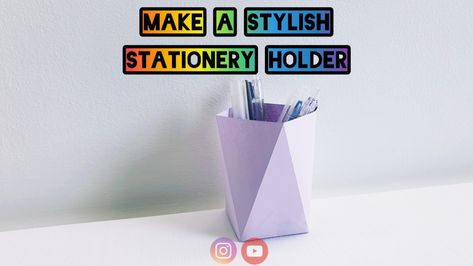 This is a simple easy to make stationery, pen and pencil holder. View this short tutorial and subscribe for more exciting videos 🔊 🌈 Feel free to share your completed craft here with me. Origami Flower Vase, Paper Pen Holder, Origami Pencil Holder, Paper Flower Vase, Cardboard Craft, Paper Vase, Diy Origami, Origami Flowers, Handmade Valentine