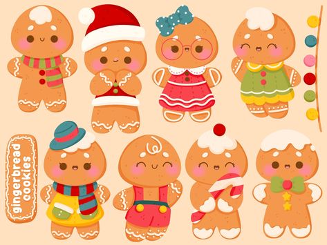 Cute Printable Gingerbread Cookies Clipart / Commercial Use/ - Etsy Kawaii Gingerbread, Cookie Drawing, Kawaii Cookies, Sticker Clipart, Cookie Clipart, Kawaii Clipart, Kawaii Christmas, Ginger Cookies, Christmas Drawing