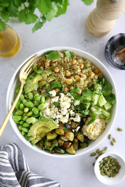 Green Goddess Quinoa, Green Beans Salad, Quinoa Salads, White Bean Hummus, Roasted Broccolini, Quinoa Bowls, Vegan Feta Cheese, Grilled Halloumi, Sweet Potato Black Beans