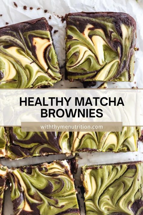 Enjoy a decadent dessert with a twist of green tea. These healthy matcha brownies are rich and fudgy, topped with a creamy cheesecake layer and a swirl of matcha. They are easy to make and packed with antioxidants. Try this healthy and delicious treat today. Chocolate Cheesecake Brownies, Matcha Brownies, Dark Chocolate Cheesecake, Matcha Cheesecake, Gluten Free Desserts Healthy, Low Sugar Desserts, Cheesecake Brownie, Dairy Free Cream Cheese, Best Matcha