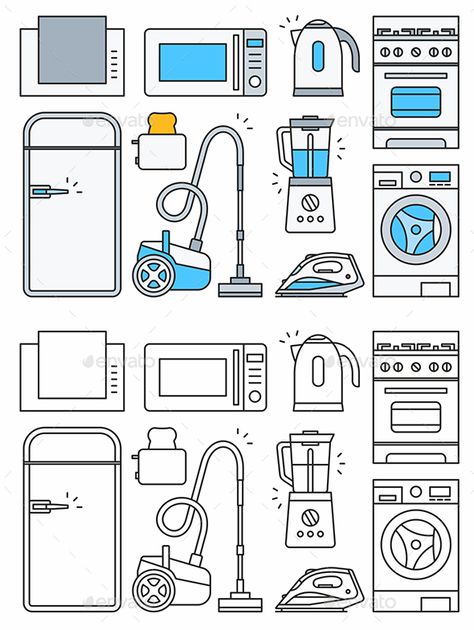 Home Appliances Illustration, Konversi Satuan, Line Drawing Illustration, Felt Doll House, Line Illustrations, Magazine Layout Inspiration, Felt Animal Patterns, Planner Icons, Bullet Planner