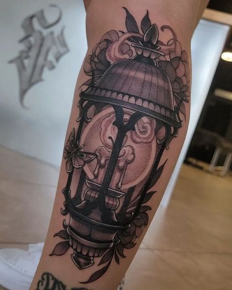 Angela Emr on Instagram: "Fun little b&g lantern and moth from last week! Haven't had a lantern project in a while! . . #lantern #lanterntattoo #blackandgray #blackandgreytattoo #neotrad #neotraditional #kingpin #neotraditionaltattooartist #Orlando #stencilstuff #neonouveau #netradtattoo #kingpintattoosupply #ladytattooers #femaletattooartist #floridatattooartist #floridaartist #spacecoast #titusville #shadowfaxtattoo" I Am Out With Lanterns Looking For Myself Tattoo, Moth Lantern Tattoo, Owl Lantern Tattoo, Neotrad Lantern, Lantern Tattoos, Moth And Lantern Tattoo, Lantern Tattoo Black And Grey, Gothic Lantern Tattoo, Lantern Neo Traditional