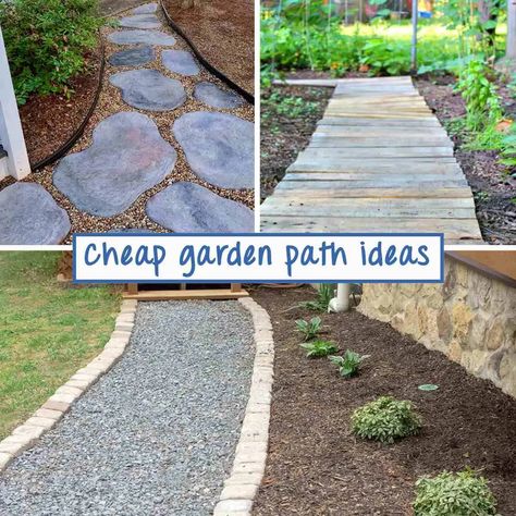 Cheap Garden Path, Reclaimed Brick Garden, Garden Path Ideas, Diy Pathway, Gravel Walkway, Landscape Timbers, Pebble Garden, Cheap Garden, Backyard Walkway