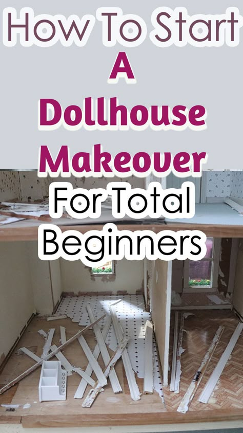 Starting a dollhouse makeover can be intimidating, but remodeling a dolls house doesn't have to have a lot of rules attached. In this article I show how I started the makeover of my mini house with no experience and just winging it. Miniatures | minis | Dollhouse renovation | miniature hobby for adults Diy Dollhouse Remodel, Vintage Dollhouse Makeover, Miniature Crafts Diy Dollhouse Furniture, Lundby Dollhouse Makeover, Dollhouse Refurbish, Dollhouse Renovation Diy, Doll Mansion, Victorian Dollhouse Interior, Dollhouse Interior Ideas