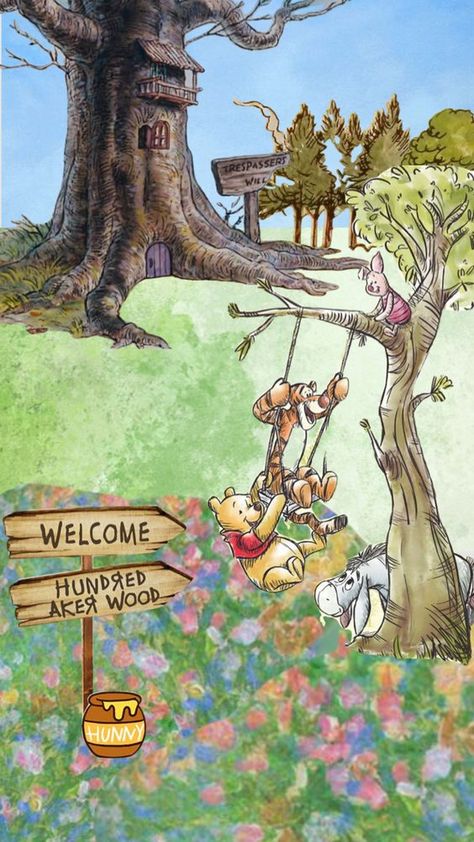 Winnie The Pooh Hundred Acre Wood, Hundred Acre Woods Tattoo, Roo Winnie The Pooh, Pooh Drawing, Pooh's Grand Adventure, Dorm Themes, Wood Tattoo, Disneyland Parks, Winnie The Pooh Drawing