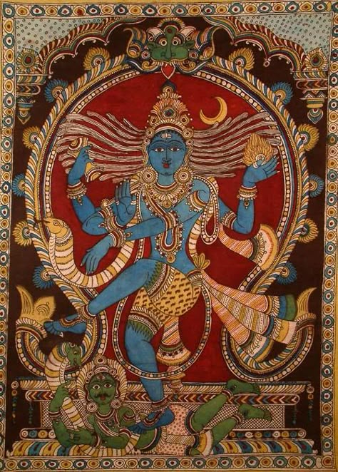 Shiva Nataraja, Kalamkari Art, Dancing Shiva, Hindu Gods And Goddesses, Kalamkari Painting, Painting Styles, Indian Painting, Madhubani Art, Tanjore Painting