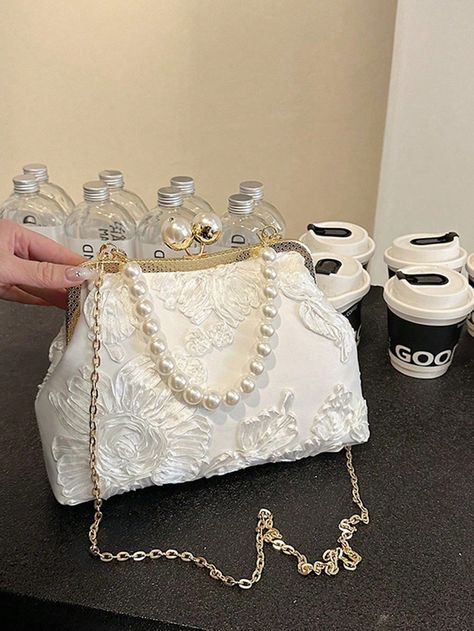 Chinese-Style Clutch Bag With Pearls And Flower Decor, Handbag Or Shoulder Bag For Women, Suitable For Evening PartyI discovered amazing products on SHEIN.com, come check them out! Bag With Pearls, Pink Thanksgiving, Party Handbags, Bridal Bag, Shoes Teen, Horse Boots, Novelty Bags, Handbag Patterns, Flower Decor