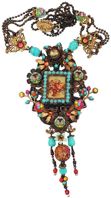 Michal Negrin pendant necklace. With a Victorian Roses rectangle cameo, multicolor sparkling Swarovski crystals, painted flowers and beads. The pendant is 3.75 inches long (including the dangling beads) and 2 inches wide. New in a gift box. For Michal Negrin items that can only be found in my eBay store, please visit AC Designer Outlet Combined shipping is only $5 for each additional item. Firefly Jewelry, Vintage Assemblage Jewelry, Found Object Jewelry, Vintage Jewelry Repurposed, Michal Negrin, Crystals Beads, Pretty Jewelry Necklaces, Junk Jewelry, Whimsical Jewelry