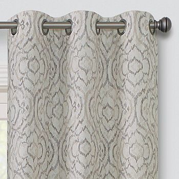 Regal Home Surfaces Ikat Scroll Light-Filtering Grommet Top Single Curtain Panel, Color: Ikat Scroll Linen - JCPenney Curtains For Grey Walls, Dining Room Curtains, Curtain Length, Curtains Width, Gray Walls, Ikat Design, Brown Furniture, Curtains Living, Colorful Curtains