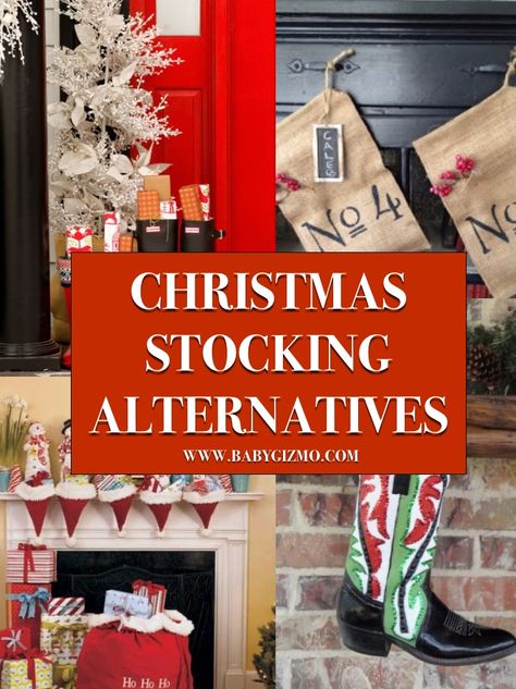 Looking for new and interesting ways to decorate for Christmas? Check out these 7 Christmas Stocking Alternatives that promise to impress. Unusual Christmas Stocking Ideas, Instead Of Stockings For Christmas, Alternative Christmas Stocking Ideas, Ugly Stocking Ideas, Christmas Stocking Alternative Ideas, Alternative To Christmas Stocking, Christmas Stocking Design Ideas, Christmas Stockings Ideas No Fireplace, Unique Christmas Stocking Ideas