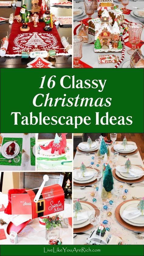 Elevate your Christmas table into a refined holiday masterpiece with these classy Christmas tablescape ideas. From glittering centerpieces to stylish color schemes and kid's fun tablescapes, explore 16 creative ways to transform your dining space into an inviting and festive setting, perfect for holiday gatherings. Fun Christmas Table Decor, Breakfast With Santa Table Centerpieces, Christmas Table Settings For Kids, Christmas Party Tables, Kids Christmas Table Settings, Fun Tablescapes, Theme Dinners Ideas, Christmas Tablescapes Ideas, Christmas Table Scapes