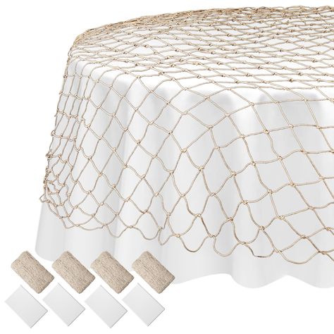 PRICES MAY VARY. Complete Set: you will get 4 fish net decorative with a size of about 39.4 x 78.7 inches and 4 white plastic tablecloths for round tables with a diameter of about 83.8 inches, sufficient quantity and large size to meet your use and replacement; They are ideal for set off the party atmosphere Eye Catching Party Decorations: the set of fishing net and white round tablecloth can be applied to decorate your birthday, mermaid theme party, ocean birthday party, nautical theme wedding,