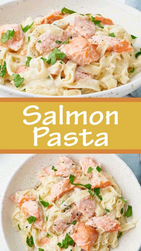 Flaky, tender salmon is tossed with al dente pasta in a creamy, garlic-infused sauce for a rich and satisfying dish. Brightened with lemon and fresh herbs, it’s a perfect balance of indulgence and freshness.