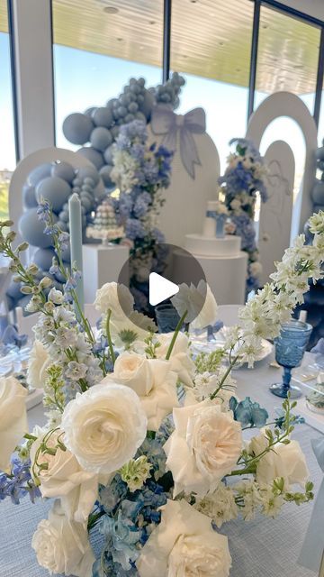 Liza • (pronounced Lisa) Las Vegas Event Designer + Planner on Instagram: "Surrounded by all shades of blue for the perfect dream baby shower! 💙🤍  Design + Styling: @solizaevents  Florals: @mylofleurflorallv  Cake: @whiskfulthinkingcakeslv  Cookies: @three_little_birds143  Catering: @irresistibleevents Cupcakes: @_boujee_cakes_ Macaroons: @macaronsbynora  #lasvegaseventplanner #lasvegasstylist #lasvegasballoons #babyshower #babyshowerideas" Baby In Bloom Blue Shower Ideas, All Shades Of Blue, Dream Baby, Planner Design, Macaroons, Event Planner, Shades Of Blue, Blue Flowers, Las Vegas