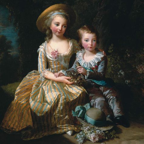 Marie-Antoinette’s children: Marie-Thérèse Charlotte de France (1778-1851), dite “Madame Royale”, et son frère le Dauphin Louis Joseph Xavier François (1781-1789) -( Détail ) - 1784 - painted by Elisabeth Louise Vigée-Le Brun (1755-1842) Marie Antoinette Children, French Ancestry, 18th Century Portraits, French Royalty, Rococo Fashion, Art Costume, French History, French Revolution, Victorian Art