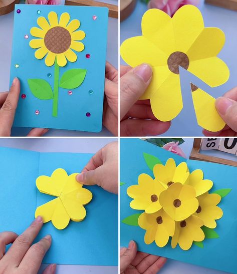 DIY 3D Flower Pop Up Card Craft Tutorial | tutorial, craft, flower | Easy to Make Pop-Up Flower Paper Card :) | By Kids Art & Craft | Facebook How To Make A Pop Up Flower Bouquet, Flower Pop Up Card Diy, Flower Pop Up Card, Sunflower Template, Pop Up Flower Cards, Diy Pop Up Cards, Diy Crafts Bookmarks, Diy Towels, Flower Paper