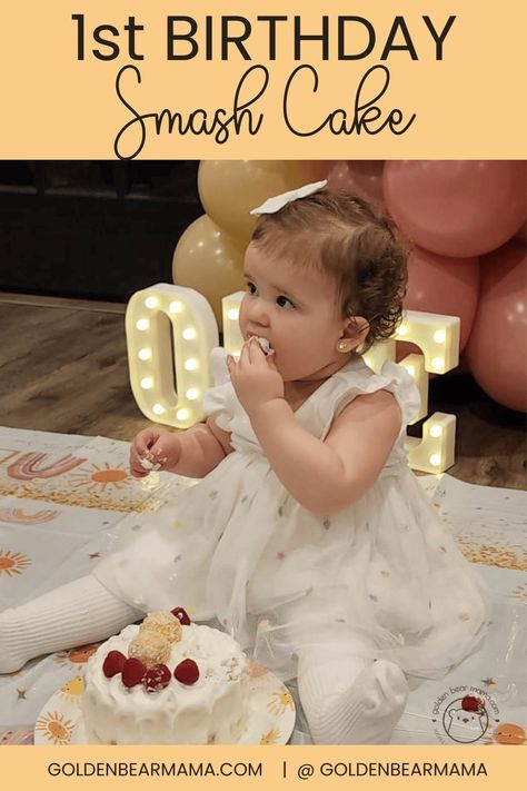 Healthy First Birthday Smash Cake (no added sugar) - Golden Bear Mama Quotes On Cake, Healthy Baby Birthday Cake, First Birthday Quotes, Healthy Smash Cake, Healthy Frosting, Sugar Free Frosting, First Birthday Smash Cake, Smash Cake Recipes, Baby Muffins