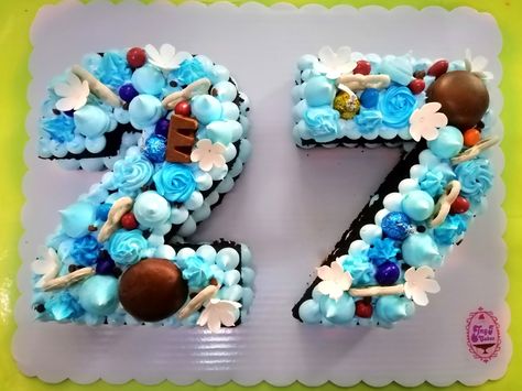 number cake 27 Number Cake, 7 Birthday Cake, Birthday Cake Design, 7th Birthday Cakes, 7 Number, 7 Birthday, Number 27, Number Cake, Blue Theme