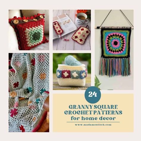 24 Granny Square Home Decor Ideas for a Warm & Welcoming Home | MadameStitch Home Decor Patterns, Joining Granny Squares, Football Pillows, Scarf Storage, Granny Square Projects, Squares Crochet, Welcoming Home, Square Baskets, Mug Cozy