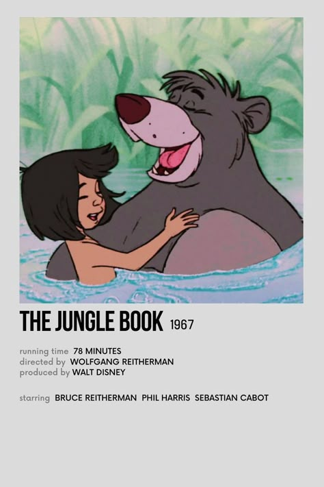 Book Movie Poster, Jungle Book Movie, Anastacia Disney, Movie Character Posters, Old Disney Movies, Minimalist Polaroid Poster, Disney Minimalist, Animated Movie Posters, Disney Movie Posters