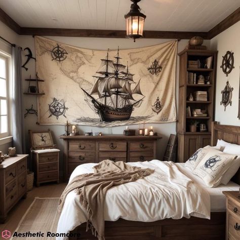 Piratecore Aesthetic Room Decor 🏴‍☠️🏴‍☠️🏴‍☠️ #piratecore #piratedecor #pirateroom #pirateroomtransformation #piraterooms #aestheticroom #aestheticrooms #bedroomdecor #bedroominspo #roomtour #roomideas Pirate Themed Room For Adults, Nautical Bedroom Aesthetic, Piratecore Room, Pirate Aesthetic Room Decor, Pirate Room Ideas, Pirate Room Aesthetic, Pirate Architecture, Pirates Bedroom, Piratecore Aesthetic