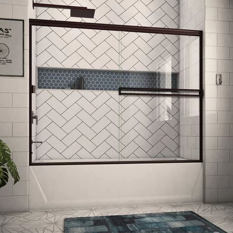 Arizona Shower Door 66" x 57" Bypass Semi-Frameless Tub Door | Wayfair Tub Door, Tub Enclosures, Glass Shower Door, Small Bathroom Renovation, Bathtub Doors, Tub Doors, In The Bathtub, Bathroom Tub, Bathroom Remodel Shower