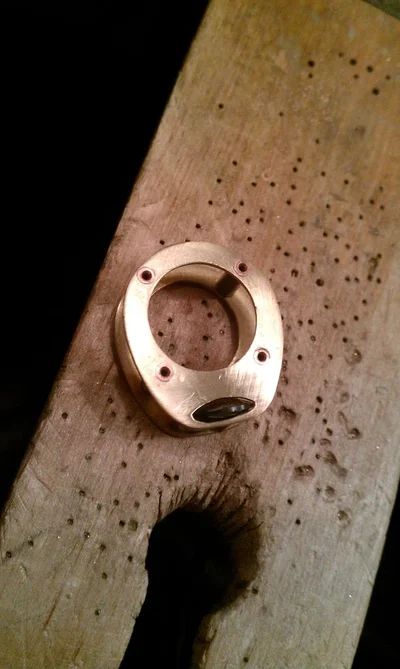 Simple Riveted Stone-trapping Ring : 6 Steps (with Pictures) - Instructables Rivet Jewelry, Riveted Ring, Brass And Copper, Riveting, Pretty Much, Soldering, Rivets, The Process, Jewelry Design