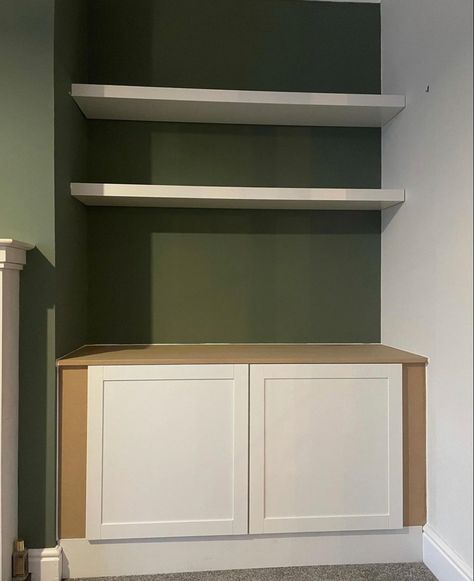 Ikea Alcove Hack, Fireplace Alcove Ideas, Alcove Shelf, Alcove Storage Living Room, Diy Chest Of Drawers, Alcove Ideas Living Room, Room Cupboard, Living Room Cupboards, Alcove Storage