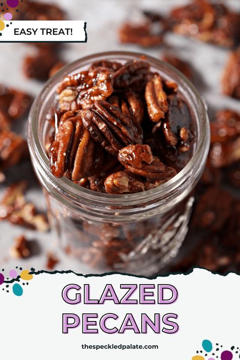 Want to make an easy sweet treat to enjoy throughout the holiday season? These glazed pecans call for just 5 ingredients and are an easy recipe to make for snacking, sharing and beyond. #EasyEntertaining #SpeckledPalate Glazed Nuts Recipe, Best Easy Dessert, Easy Holiday Baking, Holiday Baking Ideas, Pecan Sauce, Best Easy Dessert Recipes, Yule Tide, Great Snacks, Glazed Pecans