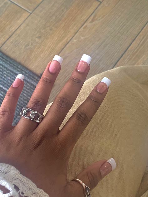 white french tips Classic French Tip Acrylic Nails Square, Short Classic French Tip Nails, Chunky White French Tip Nails, 90s Nails French Tips, French Tip Acrylic Nails Y2k, French Nails 2000s Style, 2000s French Tip Nails Short, Y2k French Tip Nails Short, Long Square French Nails