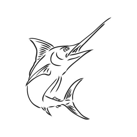 Marlin Sketch, Marlin Drawing, Marlin Illustration, Marlin Tattoo, Swordfish Tattoo, Ocean Doodles, Blue Marlin Fish, Fish Outline, White Marlin