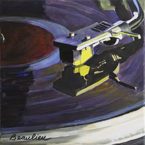 Record Store Painting, Record Drawing Vinyl, Painting Of Records On Canvas, Music In Art, Vinyl Record Drawing, Painting Of Music, Record Player Painting, Band Paintings, Records Painting